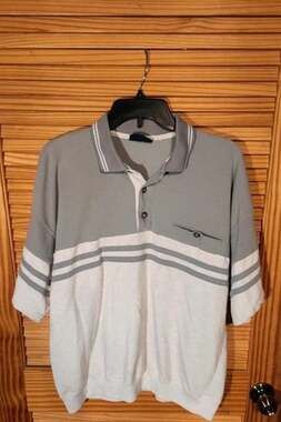 Vintage 90s Puritan Grey & Cream Colorblock Banded Polo Shirt